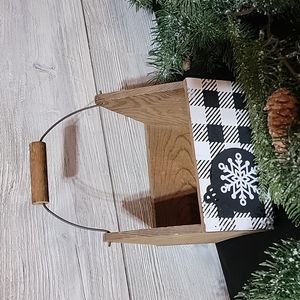 Handmade Wooden Box Black White Plaid Snowflake